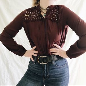 Maroon Abercrombie and Fitch Lace adorned blouse